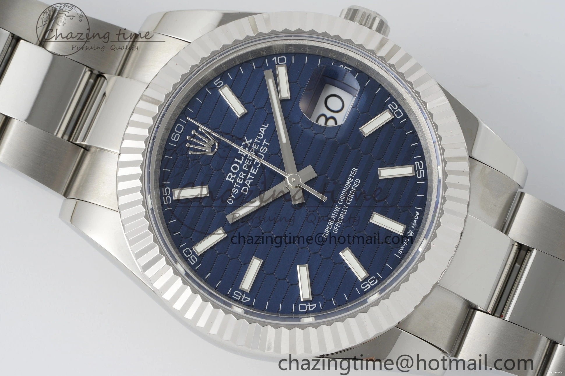 Bracelet Steel JDF DateJust on SS Dial Blue V2 VR3235 41 904L Oyster Textured 0309